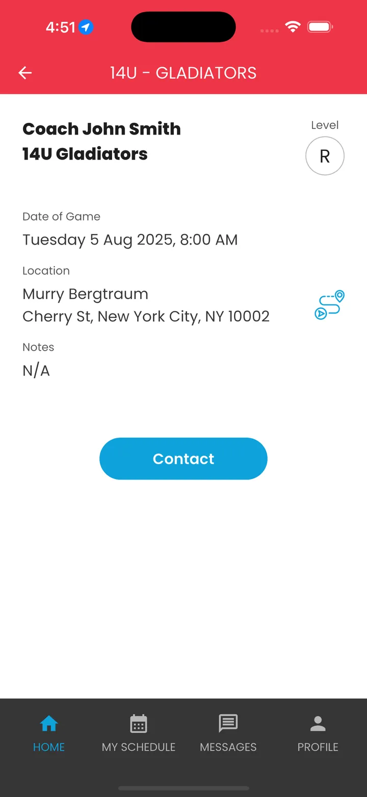 One tap to contact the other coach